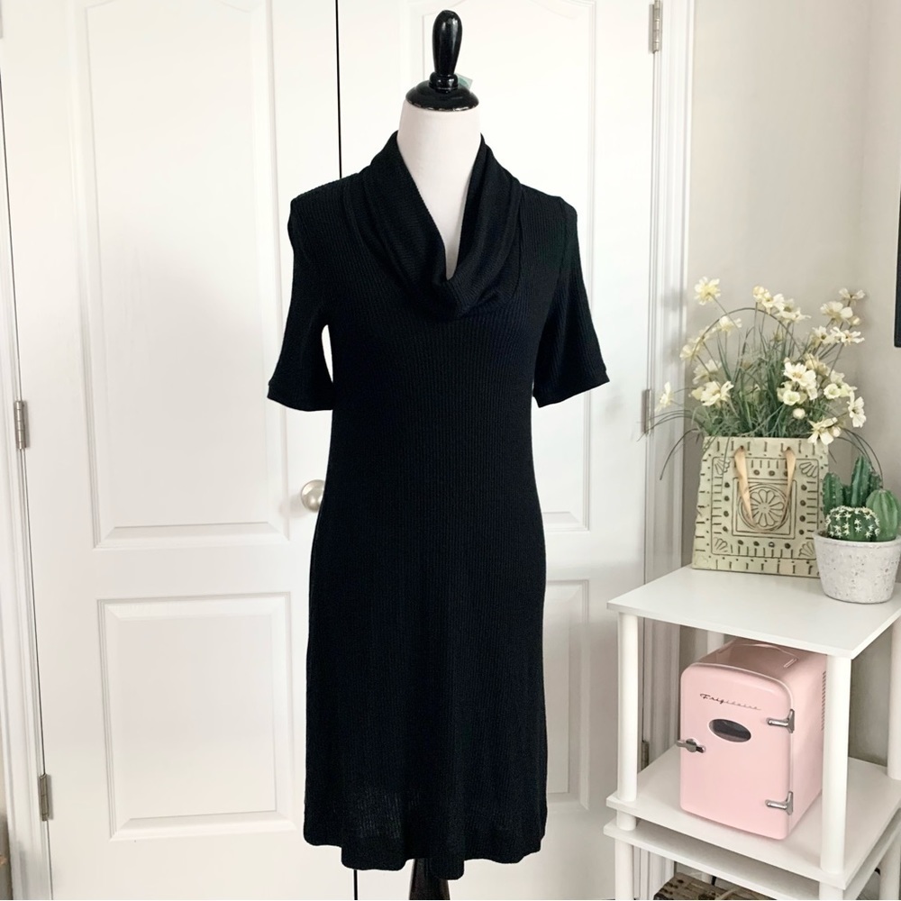 Three Dots Verity Sweater Dress in Black - Size M short sleeve cowl neck dress - Picture 3 of 14